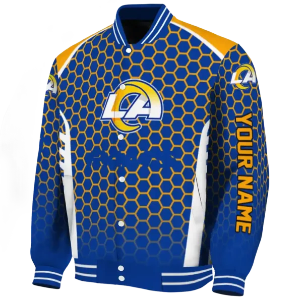 customized los angeles rams hexagon grid blue varsity jacket best selling