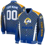 customized los angeles rams hexagon grid blue varsity jacket best selling