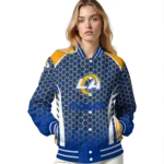 customized los angeles rams hexagon grid blue varsity jacket best selling