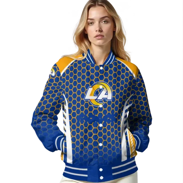 customized los angeles rams hexagon grid blue varsity jacket latest model