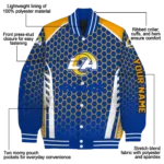 customized los angeles rams hexagon grid blue varsity jacket best selling