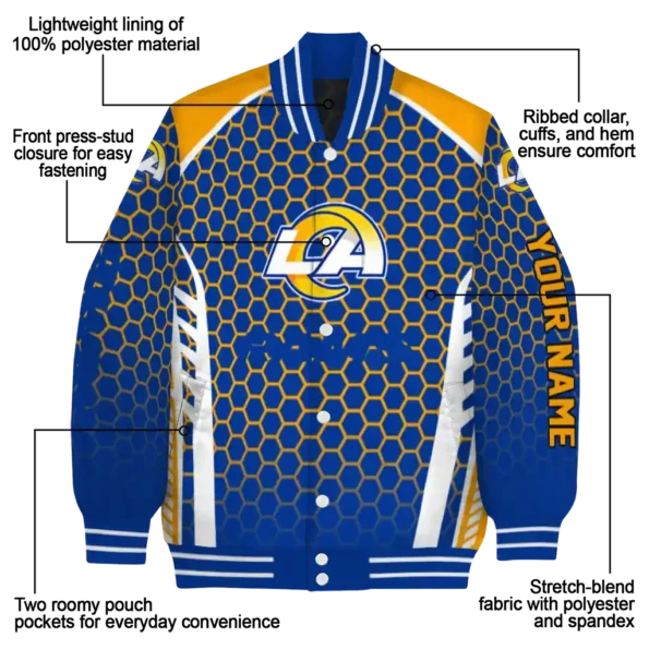 customized los angeles rams hexagon grid blue varsity jacket new arrival
