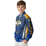customized los angeles rams hexagon grid blue varsity jacket best selling
