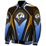 customized los angeles rams mesh chest orange crocs black varsity jacket best selling