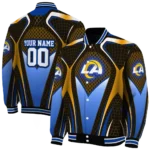 customized los angeles rams mesh chest orange crocs black varsity jacket best selling