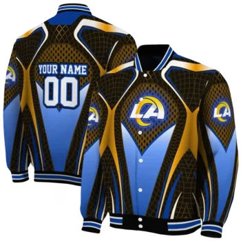 customized los angeles rams mesh chest orange crocs black varsity jacket fashion forward