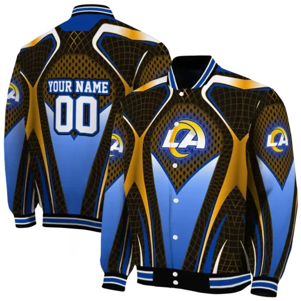 customized los angeles rams mesh chest orange crocs black varsity jacket fashion forward
