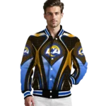 customized los angeles rams mesh chest orange crocs black varsity jacket best selling