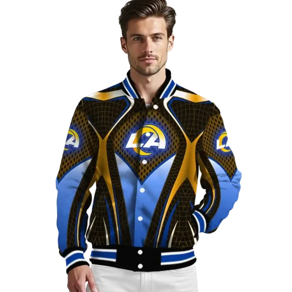 customized los angeles rams mesh chest orange crocs black varsity jacket high quality