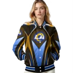 customized los angeles rams mesh chest orange crocs black varsity jacket best selling