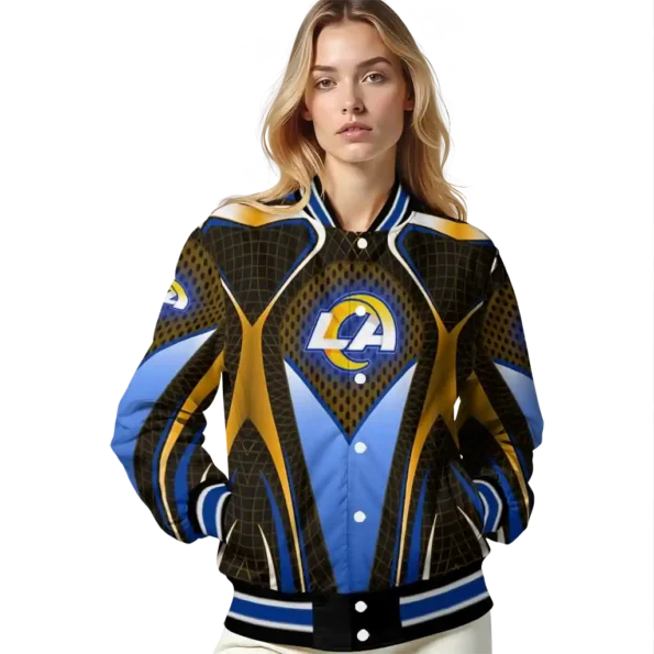 customized los angeles rams mesh chest orange crocs black varsity jacket latest model