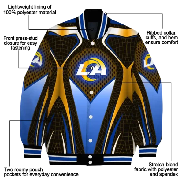 customized los angeles rams mesh chest orange crocs black varsity jacket new arrival