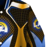 customized los angeles rams mesh chest orange crocs black varsity jacket best selling