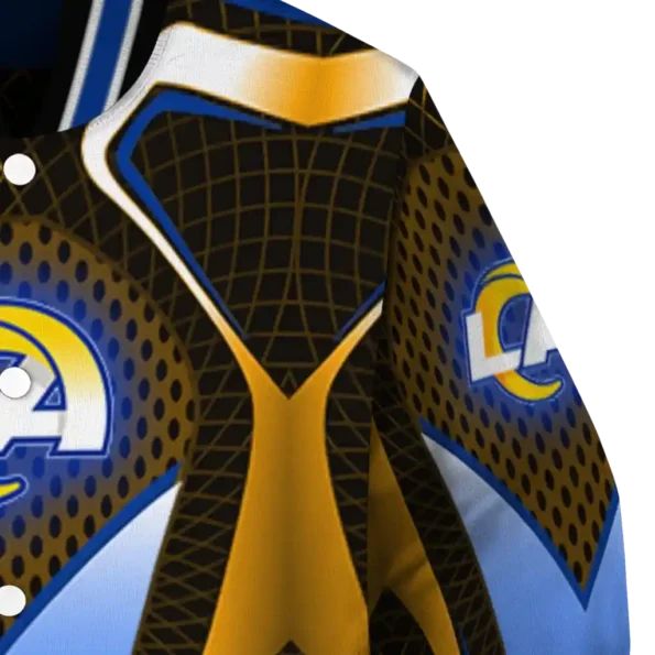 customized los angeles rams mesh chest orange crocs black varsity jacket premium grade