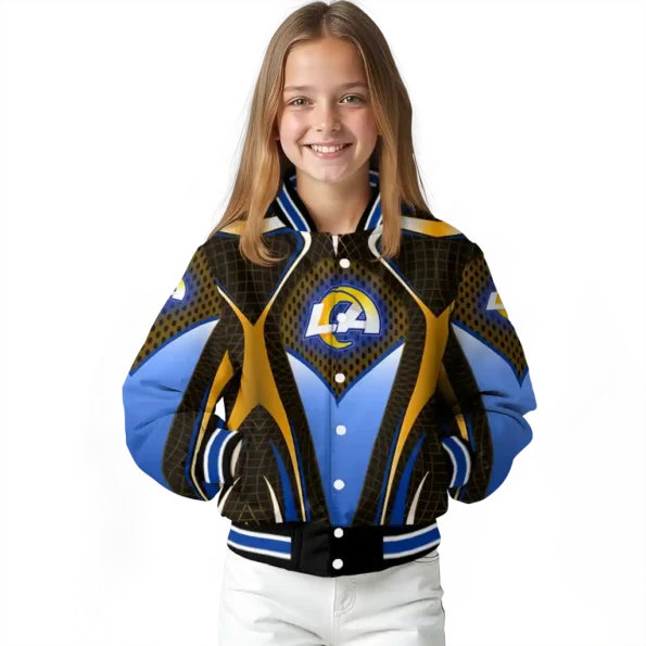 customized los angeles rams mesh chest orange crocs black varsity jacket top rated