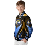 customized los angeles rams mesh chest orange crocs black varsity jacket best selling