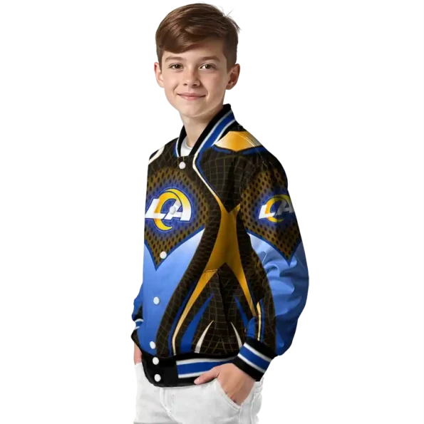 customized los angeles rams mesh chest orange crocs black varsity jacket trendy