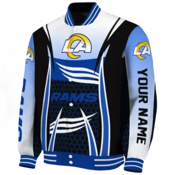 customized los angeles rams mesh effect blue black varsity jacket best selling