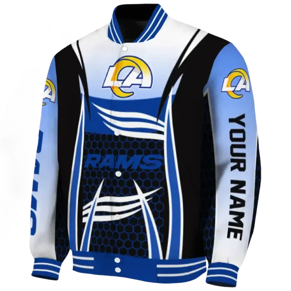 customized los angeles rams mesh effect blue black varsity jacket best selling