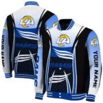 customized los angeles rams mesh effect blue black varsity jacket best selling