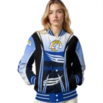 customized los angeles rams mesh effect blue black varsity jacket best selling