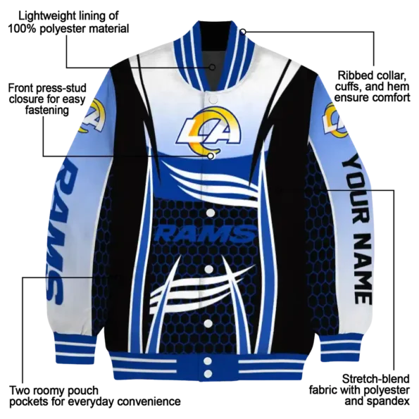 customized los angeles rams mesh effect blue black varsity jacket new arrival