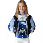 customized los angeles rams mesh effect blue black varsity jacket best selling