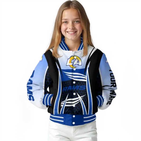 customized los angeles rams mesh effect blue black varsity jacket top rated