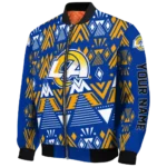 customized los angeles rams pyramid shapes blue bomber jacket best selling