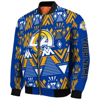 customized los angeles rams pyramid shapes blue bomber jacket best selling
