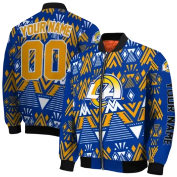 customized los angeles rams pyramid shapes blue bomber jacket fashion forward