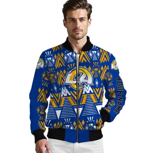 customized los angeles rams pyramid shapes blue bomber jacket high quality