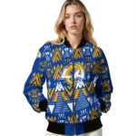 customized los angeles rams pyramid shapes blue bomber jacket best selling