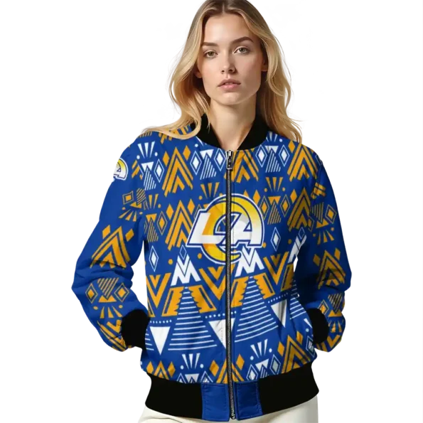 customized los angeles rams pyramid shapes blue bomber jacket latest model