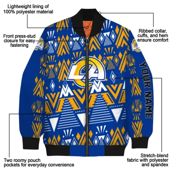 customized los angeles rams pyramid shapes blue bomber jacket new arrival