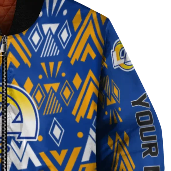 customized los angeles rams pyramid shapes blue bomber jacket premium grade
