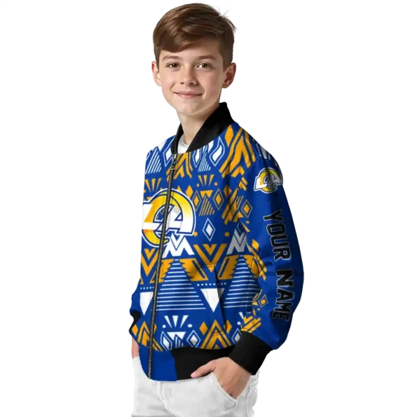 customized los angeles rams pyramid shapes blue bomber jacket trendy