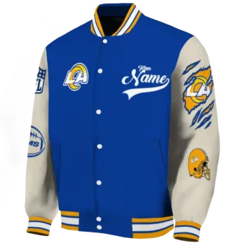 customized los angeles rams razorback outline blue nude varsity jacket best selling