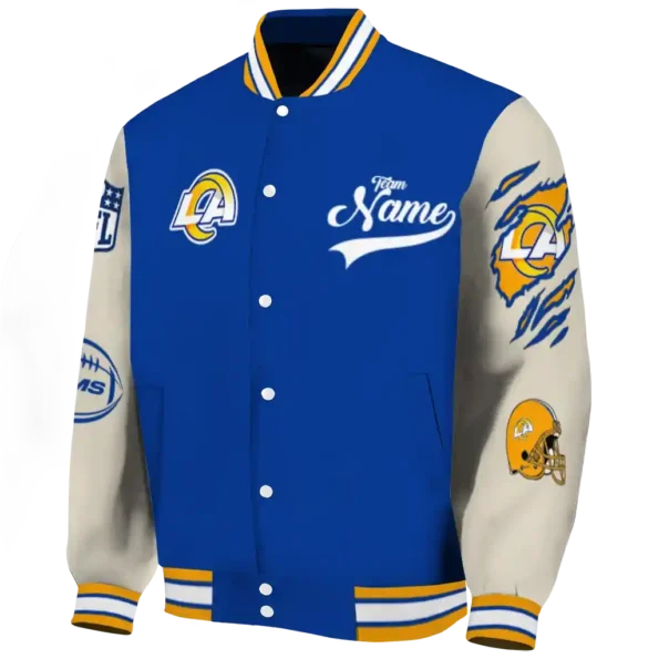 customized los angeles rams razorback outline blue nude varsity jacket best selling