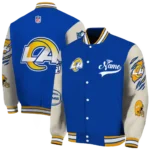 customized los angeles rams razorback outline blue nude varsity jacket best selling