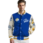 customized los angeles rams razorback outline blue nude varsity jacket best selling