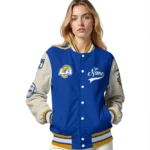 customized los angeles rams razorback outline blue nude varsity jacket best selling