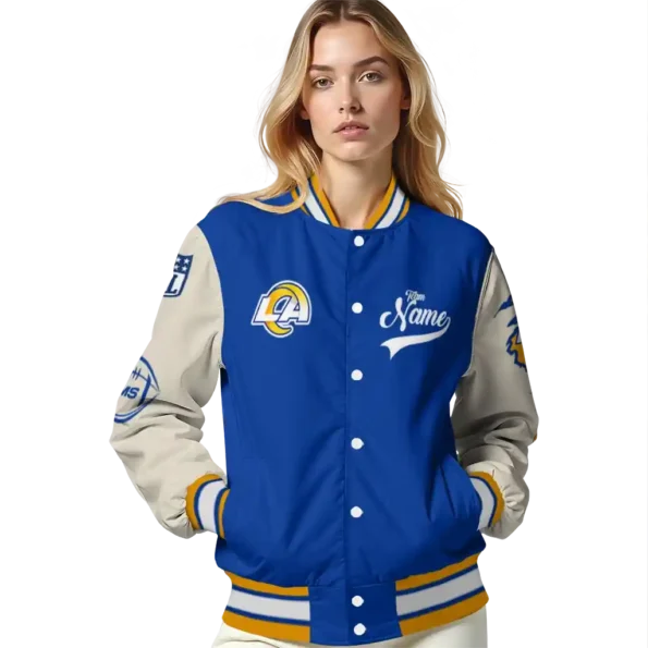 customized los angeles rams razorback outline blue nude varsity jacket latest model