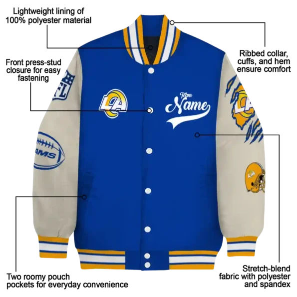 customized los angeles rams razorback outline blue nude varsity jacket new arrival