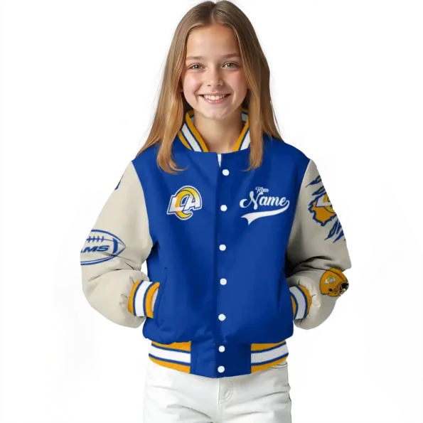 customized los angeles rams razorback outline blue nude varsity jacket top rated