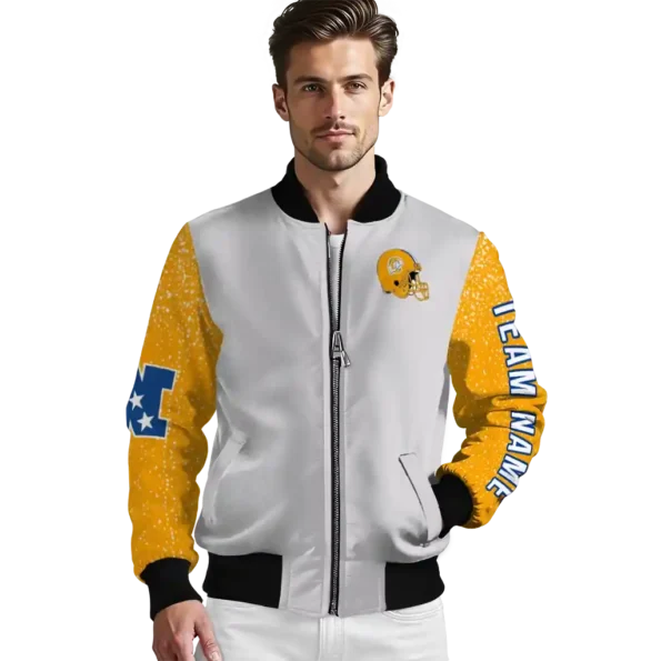 customized los angeles rams speckled arms blue gray bomber jacket high quality