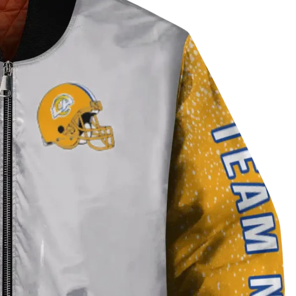 customized los angeles rams speckled arms blue gray bomber jacket premium grade