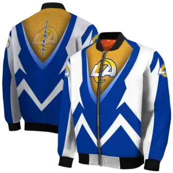 customized los angeles rams v stripes blue white bomber jacket fashion forward