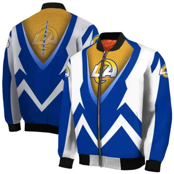 customized los angeles rams v stripes blue white bomber jacket fashion forward