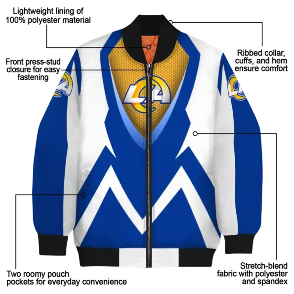 customized los angeles rams v stripes blue white bomber jacket new arrival